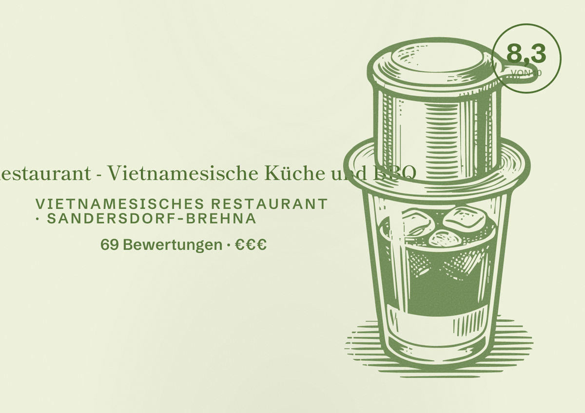 Illustriertes Poster von núi Restaurant - Vietnamesische Küche und BBQ, Vietnamesisches Restaurant in Sandersdorf-Brehna: Bewertung 8,3 von 10 aus 69 Bewertungen, Preisniveau €€€