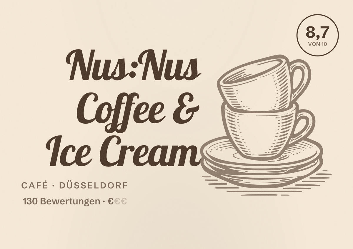 Illustriertes Poster von Nus:Nus Coffee & Ice Cream, Café in Düsseldorf: Bewertung 8,7 von 10 aus 130 Bewertungen, Preisniveau €