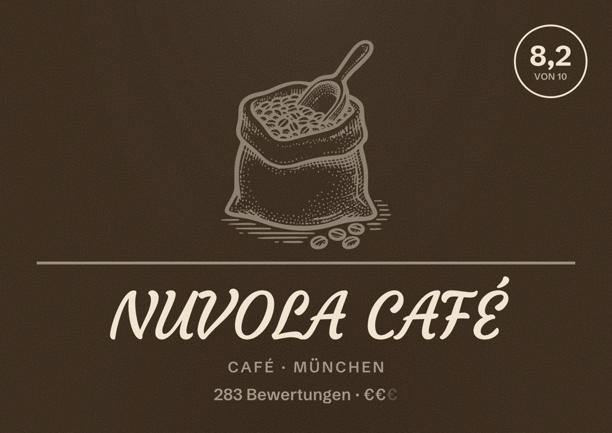 Illustriertes Poster von NUVOLA CAFÉ, Café in München: Bewertung 8,2 von 10 aus 283 Bewertungen, Preisniveau €€