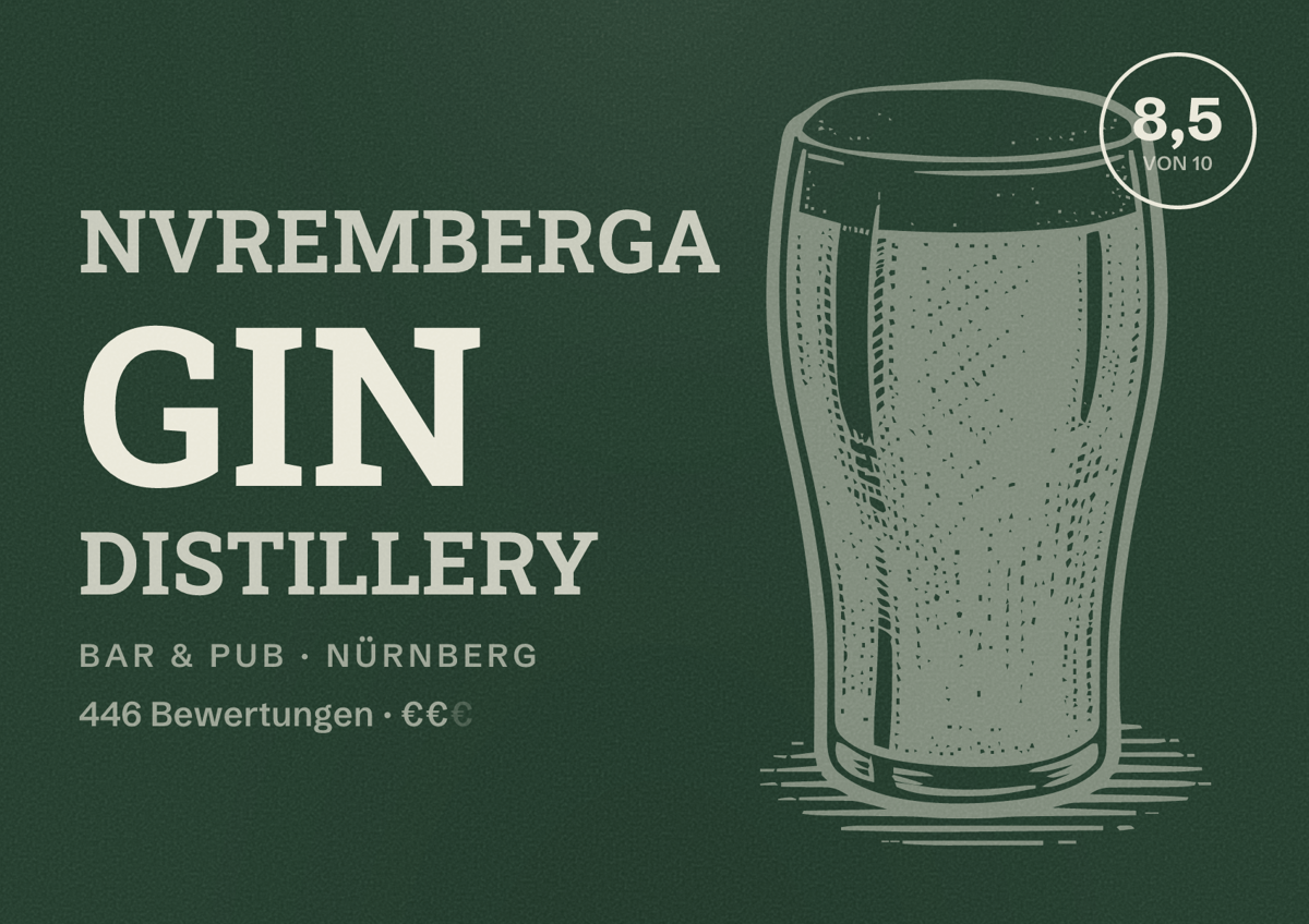Illustriertes Poster von Nvremberga Gin Distillery, Bar & Pub in Nürnberg: Bewertung 8,5 von 10 aus 446 Bewertungen, Preisniveau €€