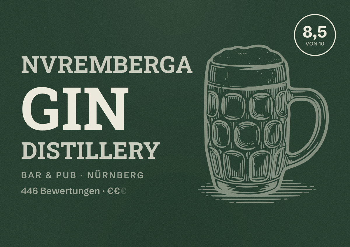 Illustriertes Poster von Nvremberga Gin Distillery, Bar & Pub in Nürnberg: Bewertung 8,5 von 10 aus 446 Bewertungen, Preisniveau €€