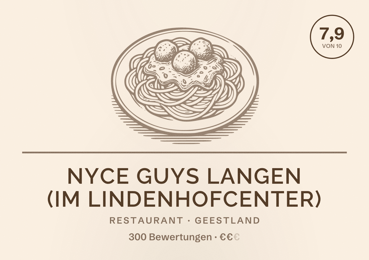 Illustriertes Poster von NYCE GUYS Langen (im Lindenhofcenter), Restaurant in Geestland: Bewertung 7,9 von 10 aus 300 Bewertungen, Preisniveau €€