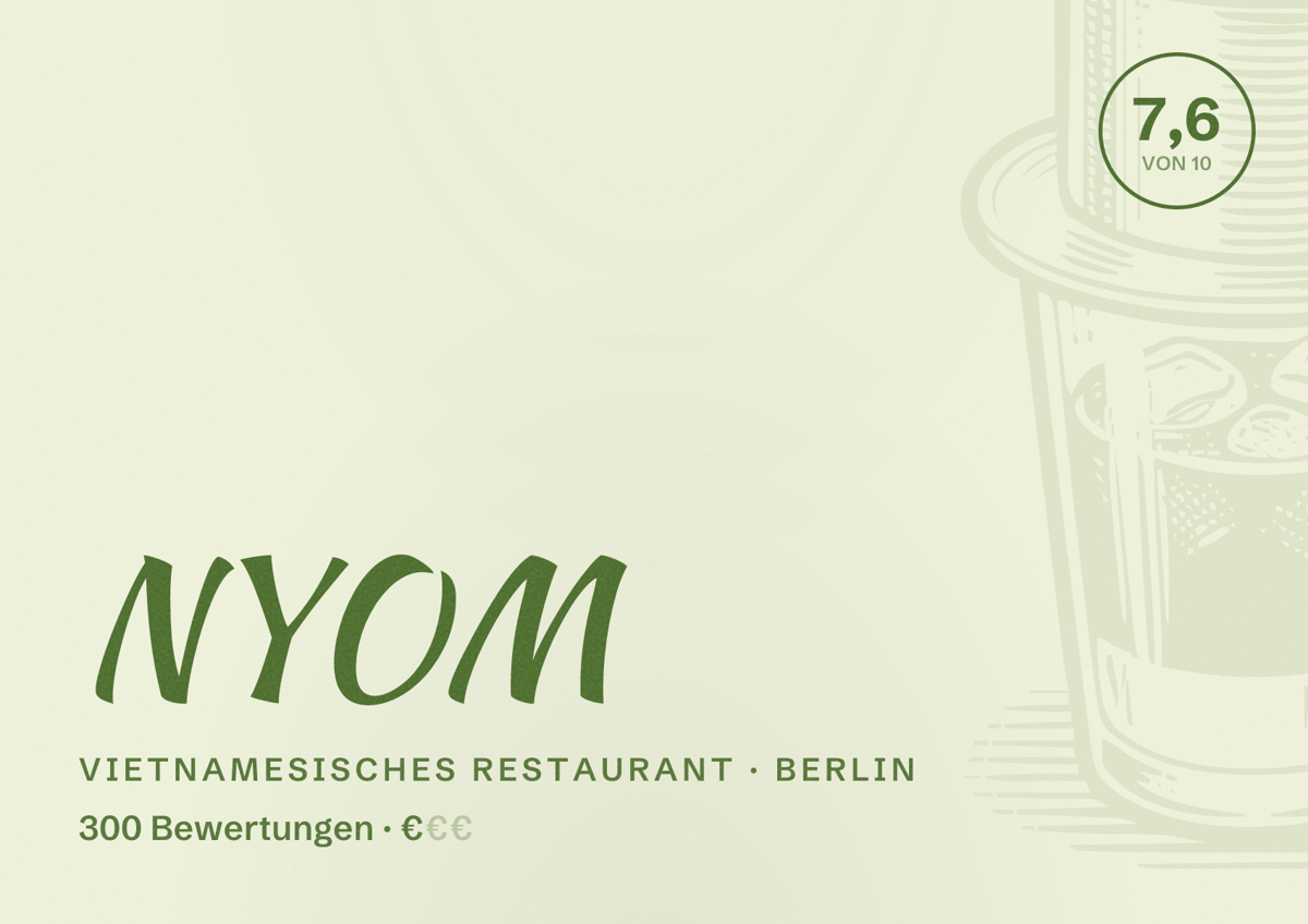 Illustriertes Poster von NYOM, Vietnamesisches Restaurant in Berlin: Bewertung 7,6 von 10 aus 300 Bewertungen, Preisniveau €