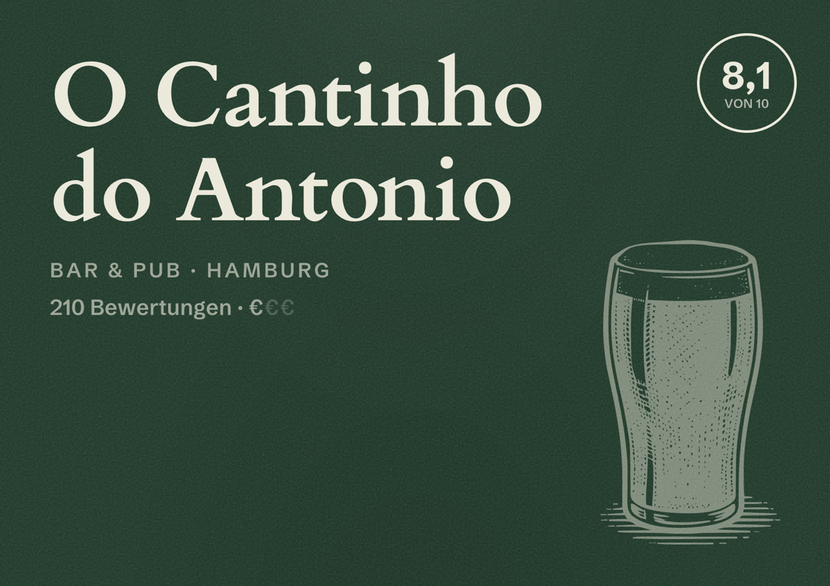 Illustriertes Poster von O Cantinho do Antonio, Bar & Pub in Hamburg: Bewertung 8,1 von 10 aus 210 Bewertungen, Preisniveau €