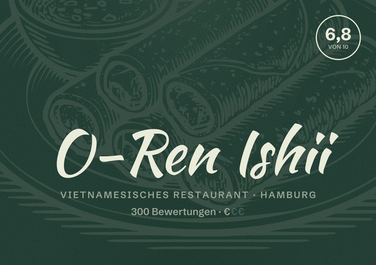 Illustriertes Poster von O-Ren Ishii, Vietnamesisches Restaurant in Hamburg: Bewertung 6,8 von 10 aus 300 Bewertungen, Preisniveau €