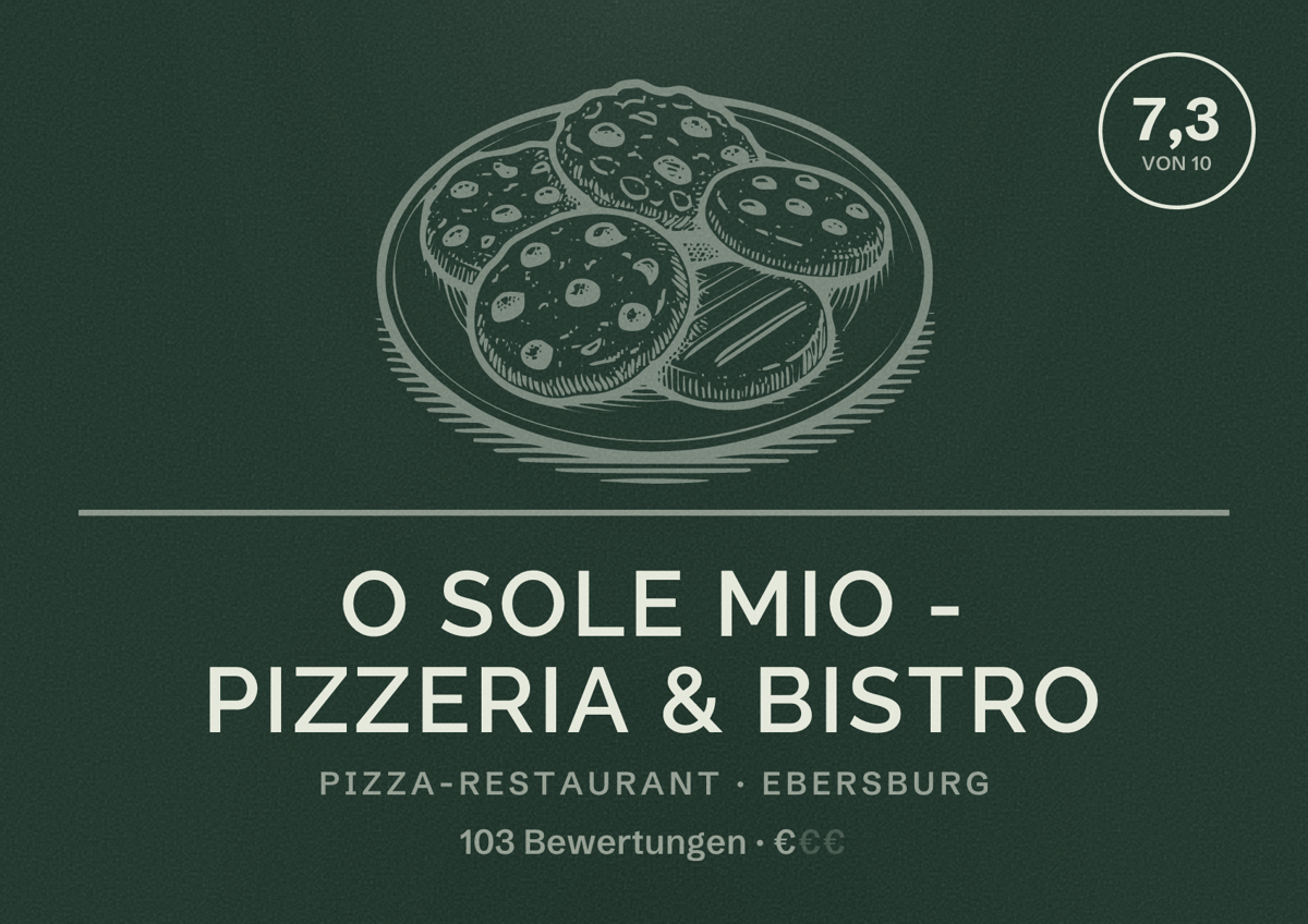 Illustriertes Poster von O Sole Mio - Pizzeria & Bistro, Pizza-Restaurant in Ebersburg: Bewertung 7,3 von 10 aus 103 Bewertungen, Preisniveau €