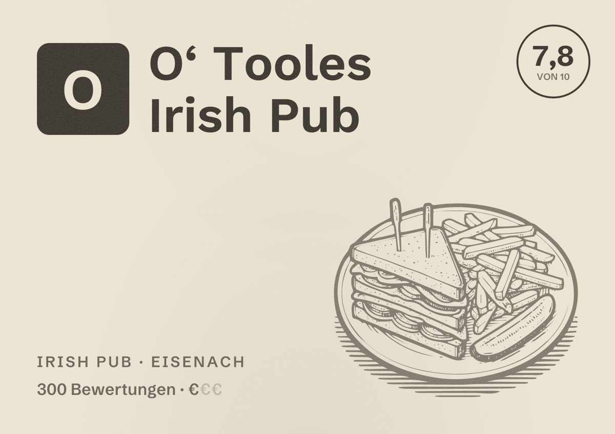 Illustriertes Poster von O‘ Tooles Irish Pub, Irish Pub in Eisenach: Bewertung 7,8 von 10 aus 300 Bewertungen, Preisniveau €