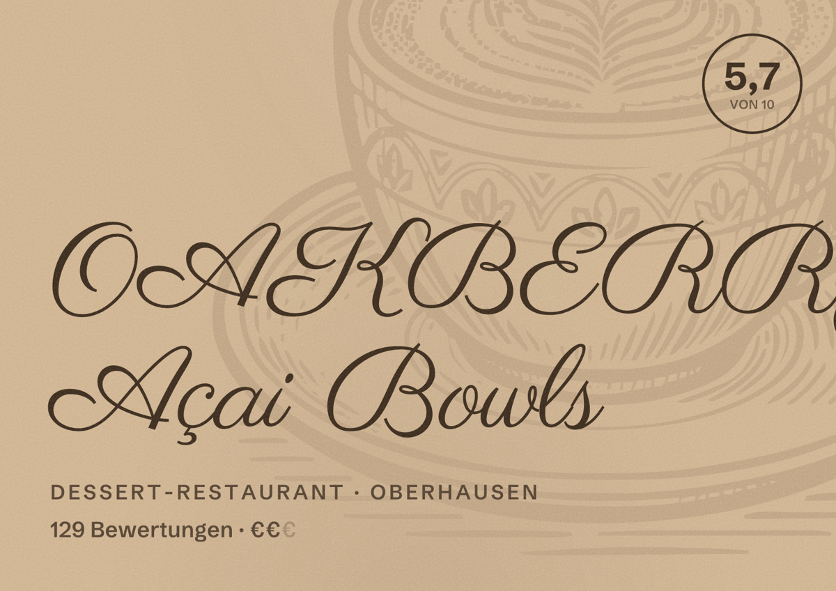 Illustriertes Poster von OAKBERRY Açai Bowls, Dessert-Restaurant in Oberhausen: Bewertung 5,7 von 10 aus 129 Bewertungen, Preisniveau €€