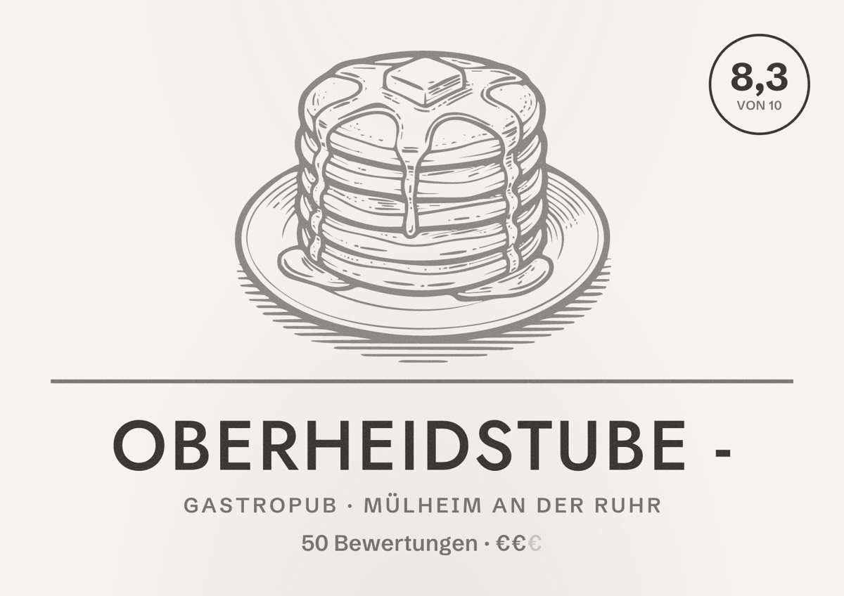 Illustriertes Poster von Oberheidstube -, Gastropub in Mülheim an der Ruhr: Bewertung 8,3 von 10 aus 50 Bewertungen, Preisniveau €€