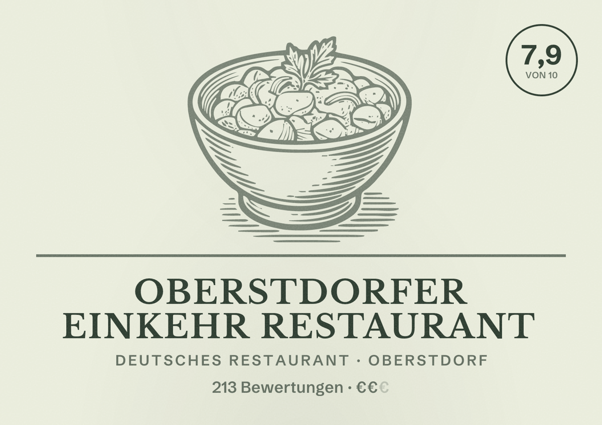 Illustriertes Poster von Oberstdorfer Einkehr Restaurant, Deutsches Restaurant in Oberstdorf: Bewertung 7,9 von 10 aus 213 Bewertungen, Preisniveau €€