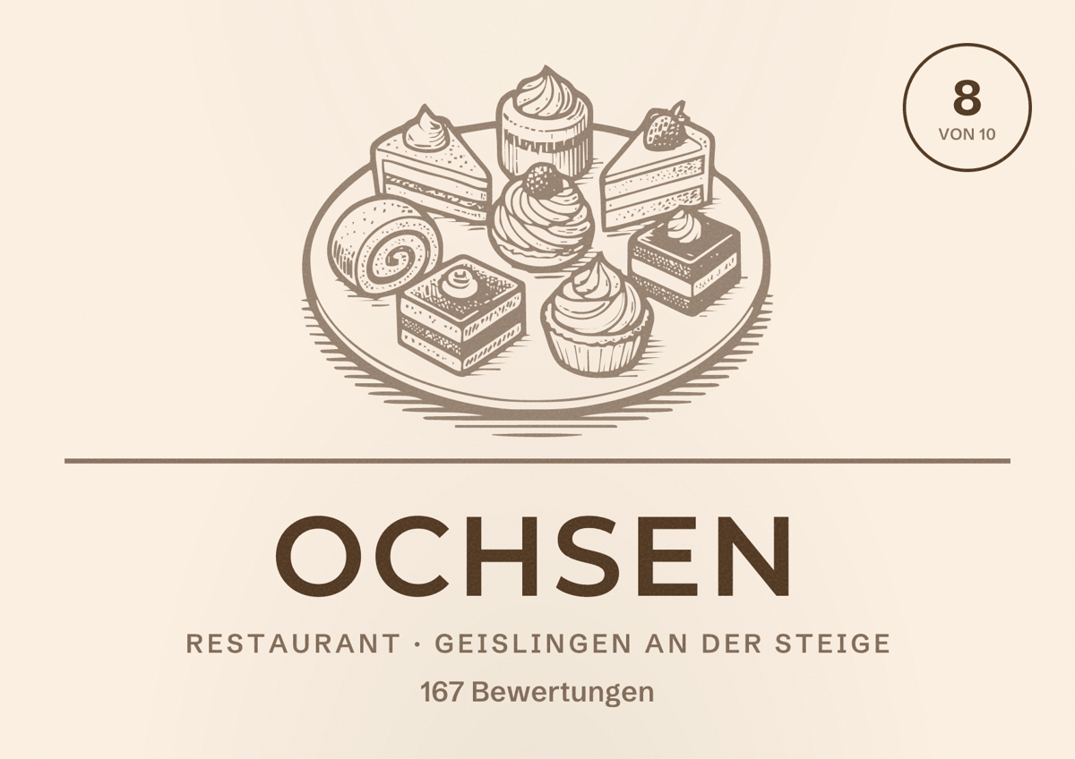 Illustriertes Poster von Ochsen, Restaurant in Geislingen an der Steige: Bewertung 8 von 10 aus 167 Bewertungen