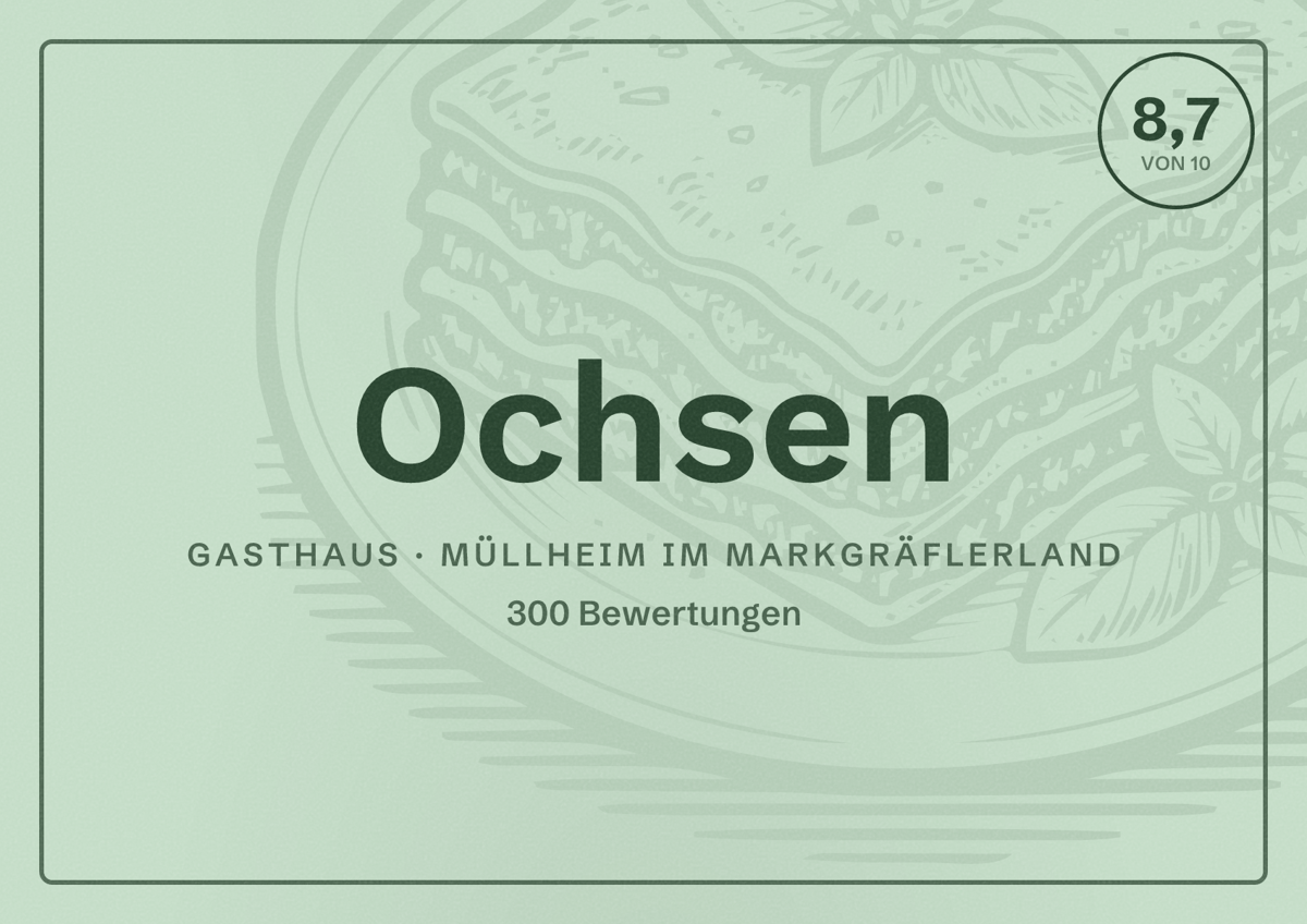 Illustriertes Poster von Ochsen, Gasthaus in Müllheim im Markgräflerland: Bewertung 8,7 von 10 aus 300 Bewertungen