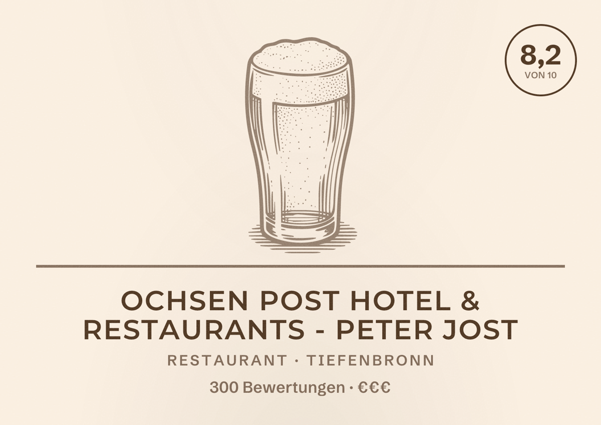Illustriertes Poster von Ochsen Post Hotel & Restaurants - Peter Jost, Restaurant in Tiefenbronn: Bewertung 8,2 von 10 aus 300 Bewertungen, Preisniveau €€€