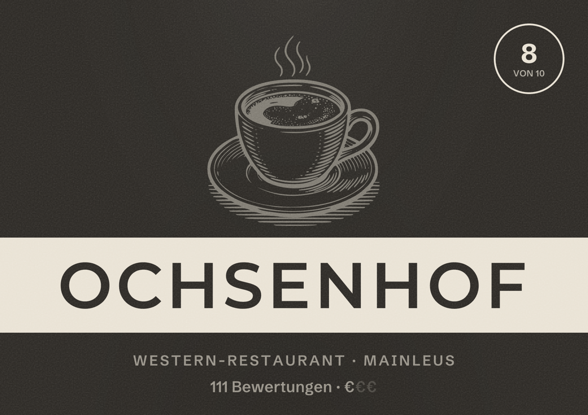 Illustriertes Poster von Ochsenhof, Western-Restaurant in Mainleus: Bewertung 8 von 10 aus 111 Bewertungen, Preisniveau €