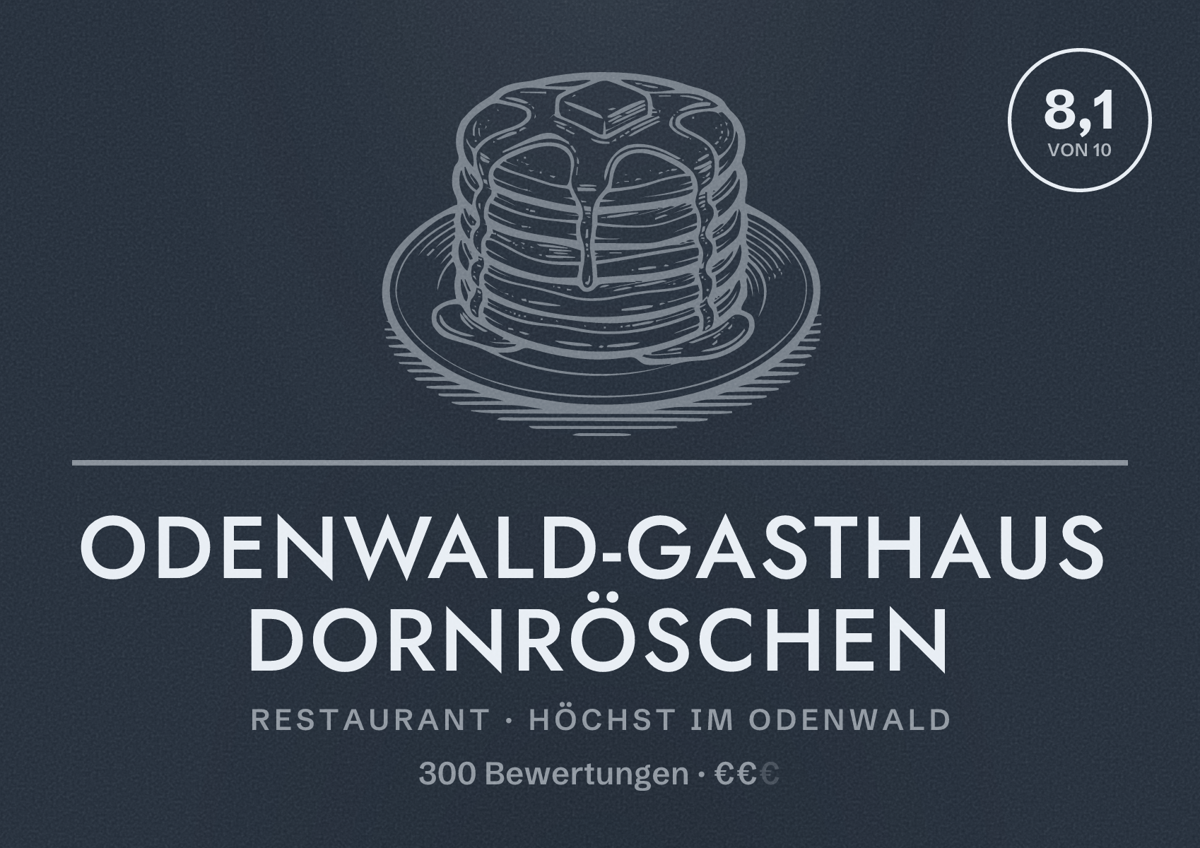 Illustriertes Poster von Odenwald-Gasthaus Dornröschen, Restaurant in Höchst im Odenwald: Bewertung 8,1 von 10 aus 300 Bewertungen, Preisniveau €€