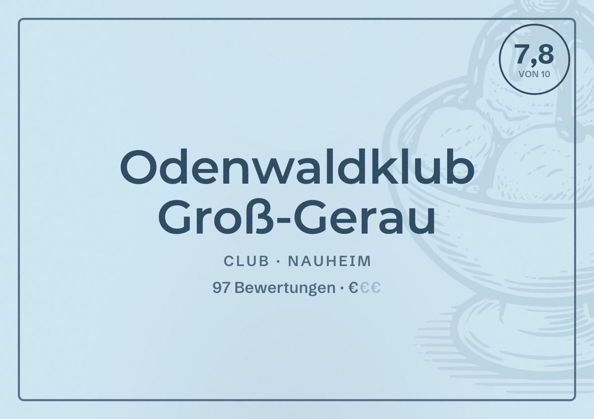 Illustriertes Poster von Odenwaldklub Groß-Gerau, Club in Nauheim: Bewertung 7,8 von 10 aus 97 Bewertungen, Preisniveau €