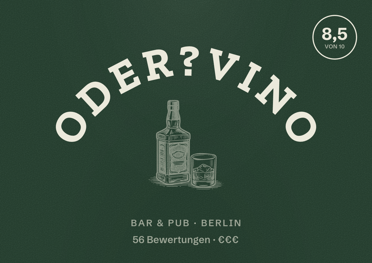 Illustriertes Poster von Oder?Vino, Bar & Pub in Berlin: Bewertung 8,5 von 10 aus 56 Bewertungen, Preisniveau €€€