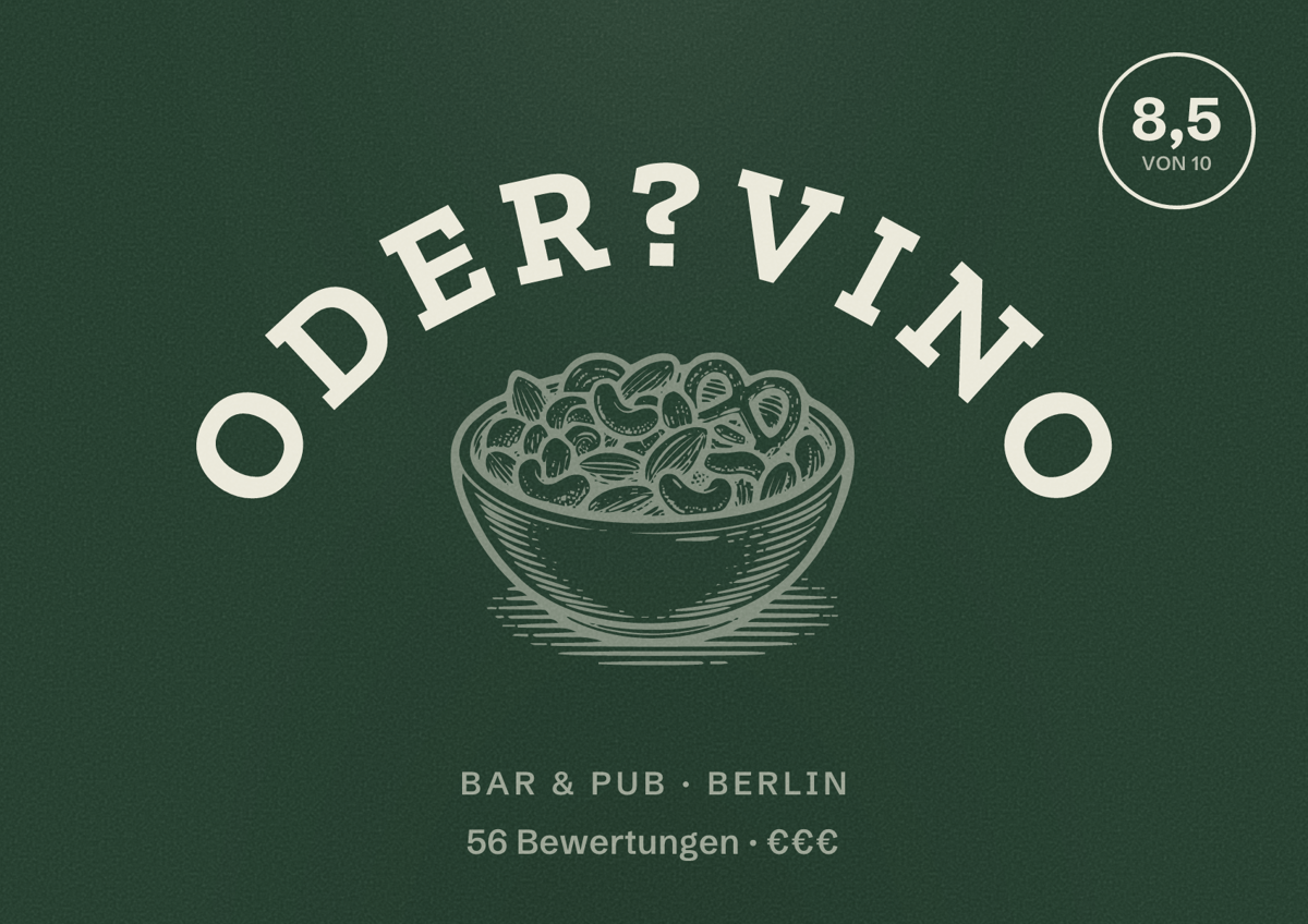 Illustriertes Poster von Oder?Vino, Bar & Pub in Berlin: Bewertung 8,5 von 10 aus 56 Bewertungen, Preisniveau €€€