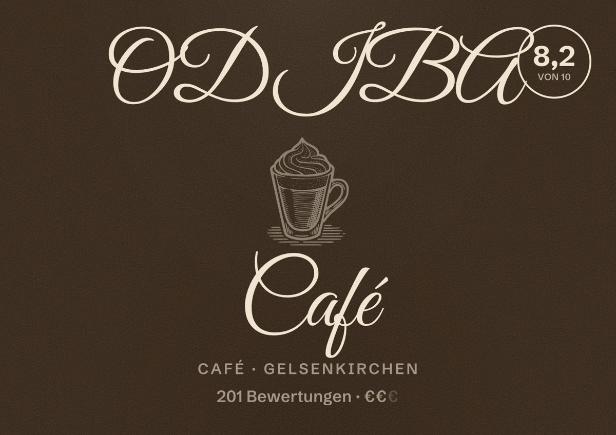 Illustriertes Poster von ODIBA Café, Café in Gelsenkirchen: Bewertung 8,2 von 10 aus 201 Bewertungen, Preisniveau €€