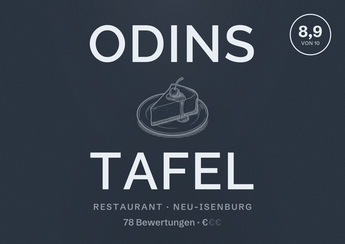 Illustriertes Poster von Odins Tafel, Restaurant in Neu-Isenburg: Bewertung 8,9 von 10 aus 78 Bewertungen, Preisniveau €