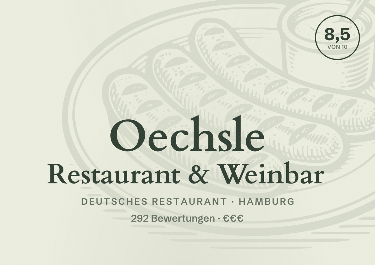 Illustriertes Poster von Oechsle Restaurant & Weinbar, Deutsches Restaurant in Hamburg: Bewertung 8,5 von 10 aus 292 Bewertungen, Preisniveau €€€