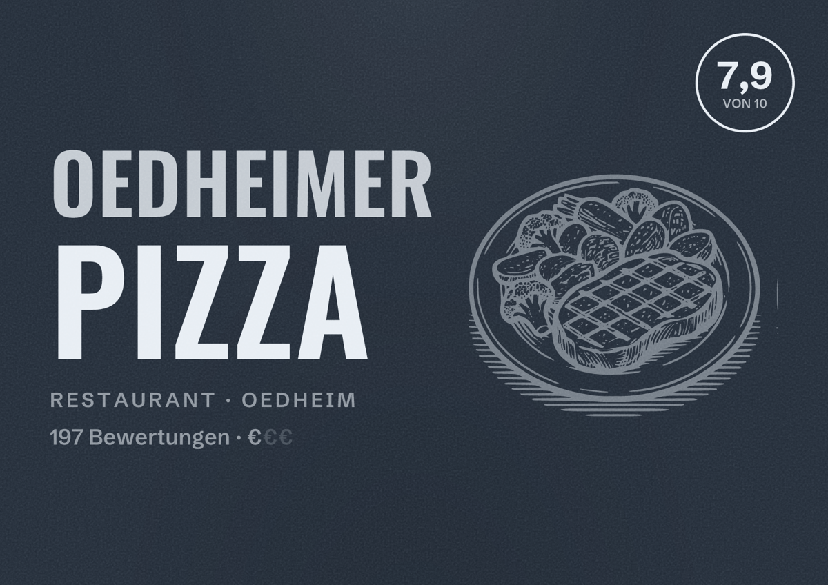 Illustriertes Poster von Oedheimer Pizza, Restaurant in Oedheim: Bewertung 7,9 von 10 aus 197 Bewertungen, Preisniveau €