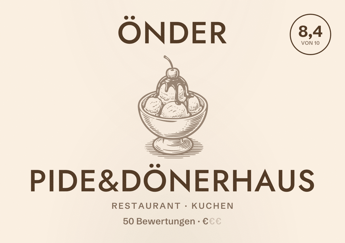 Illustriertes Poster von Önder Pide&Dönerhaus, Restaurant in Kuchen: Bewertung 8,4 von 10 aus 50 Bewertungen, Preisniveau €