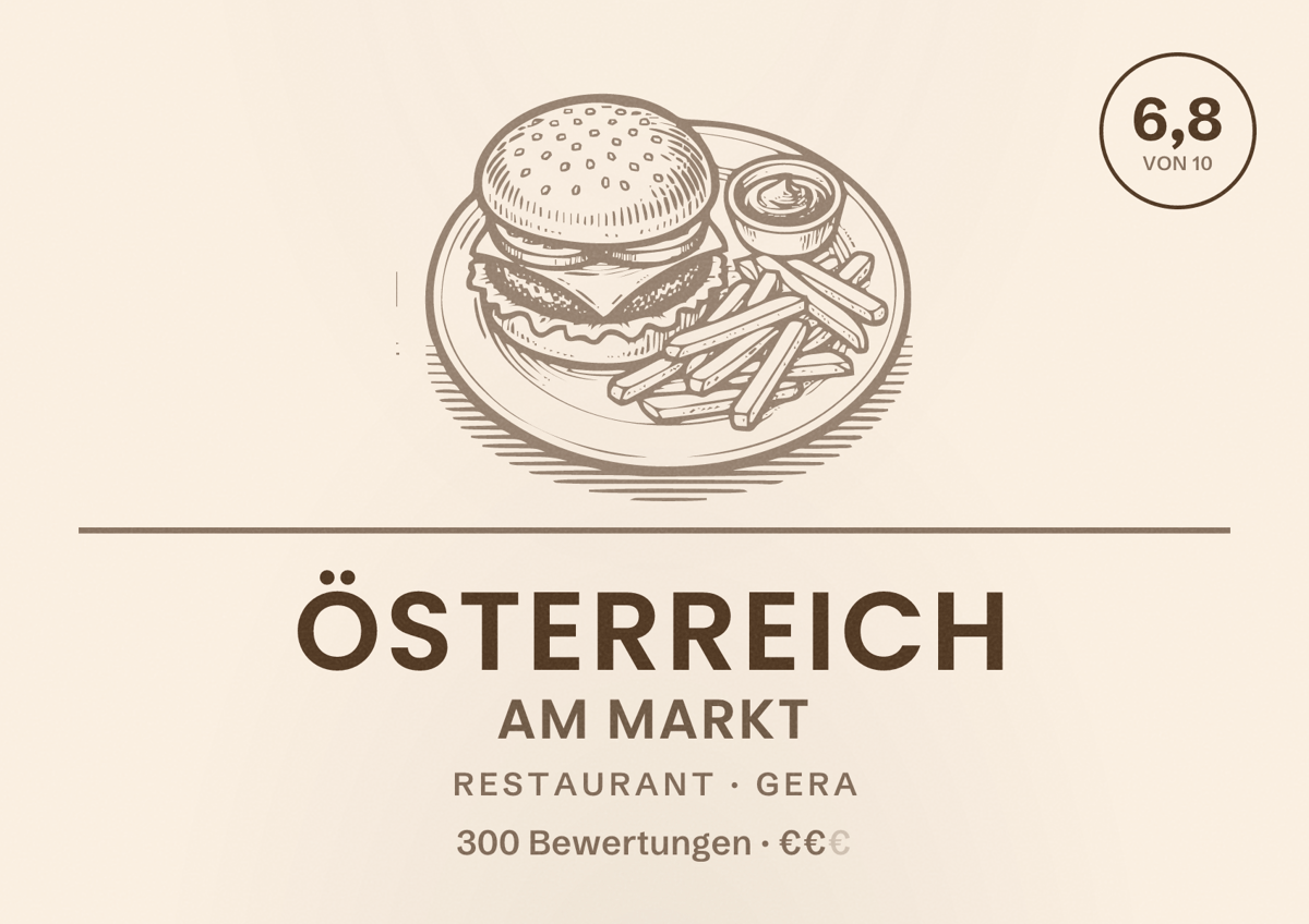 Illustriertes Poster von Österreich am Markt, Restaurant in Gera: Bewertung 6,8 von 10 aus 300 Bewertungen, Preisniveau €€
