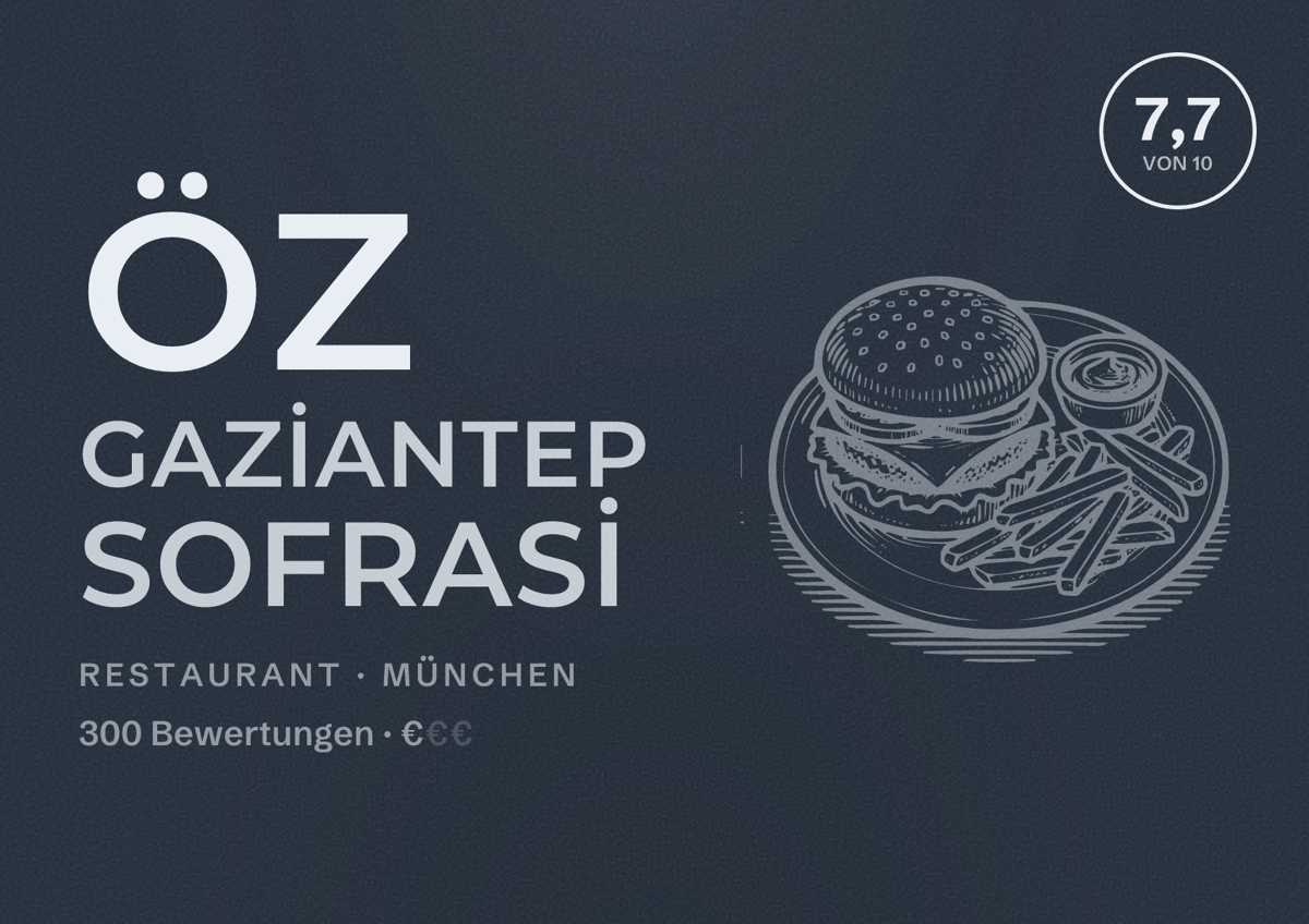 Illustriertes Poster von ÖZ GAZİANTEP SOFRASİ, Restaurant in München: Bewertung 7,7 von 10 aus 300 Bewertungen, Preisniveau €