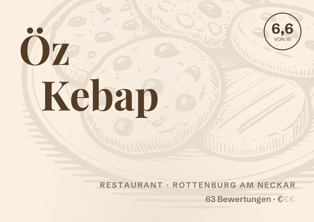 Illustriertes Poster von Öz Kebap, Restaurant in Rottenburg am Neckar: Bewertung 6,6 von 10 aus 63 Bewertungen, Preisniveau €