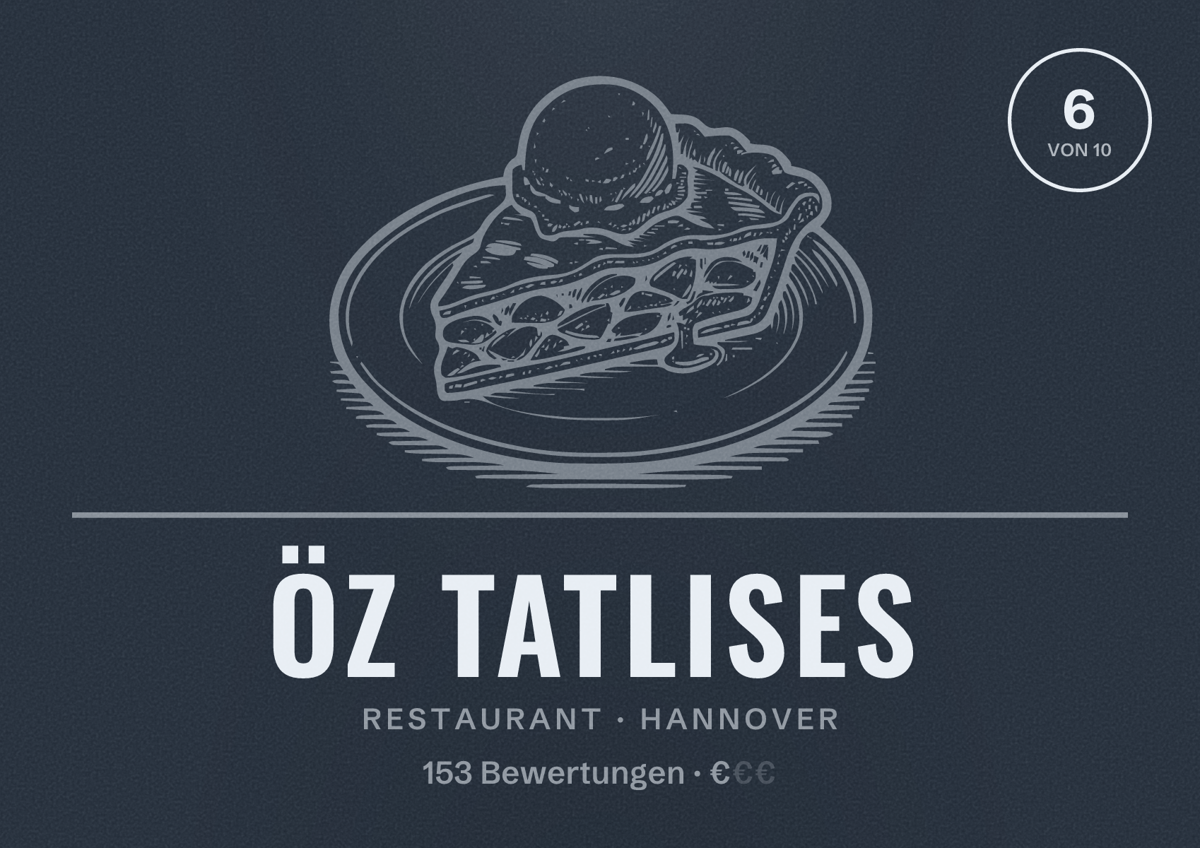 Illustriertes Poster von Öz Tatlises, Restaurant in Hannover: Bewertung 6 von 10 aus 153 Bewertungen, Preisniveau €