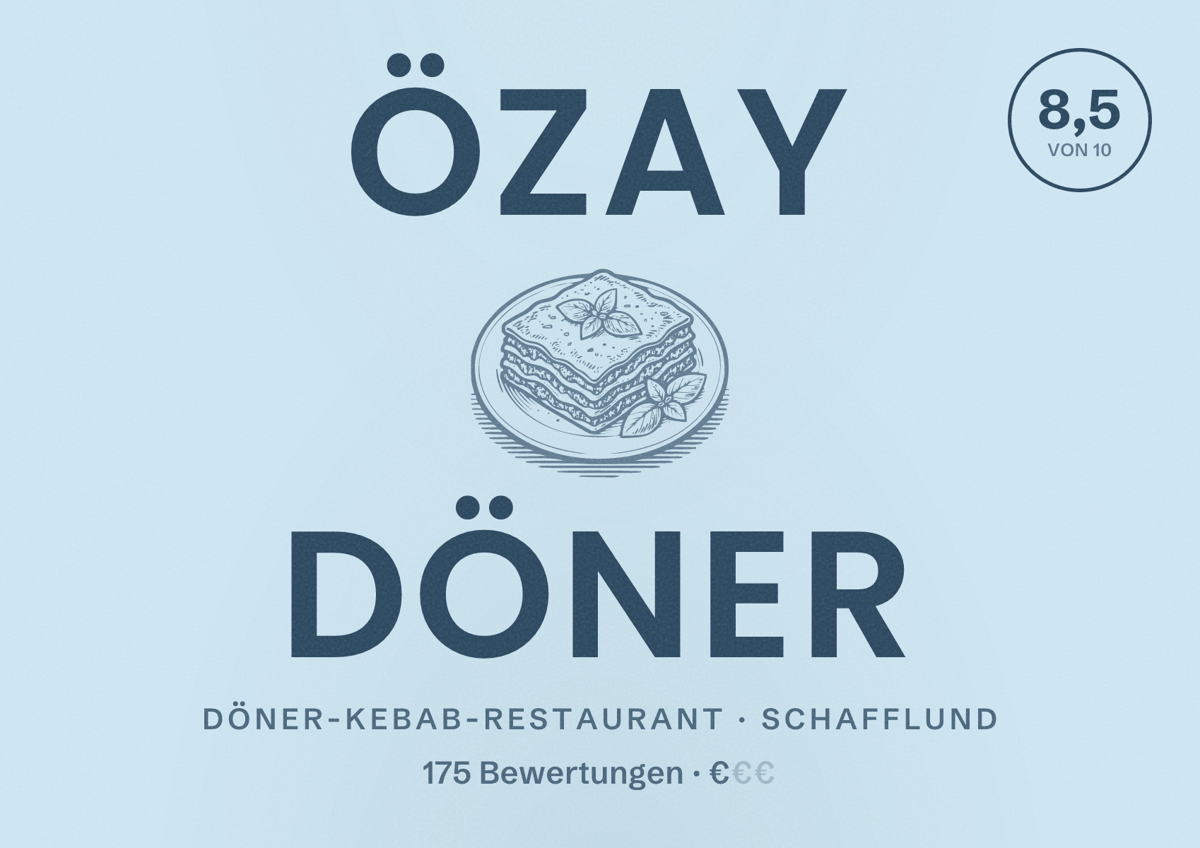 Illustriertes Poster von Özay Döner, Döner-Kebab-Restaurant in Schafflund: Bewertung 8,5 von 10 aus 175 Bewertungen, Preisniveau €