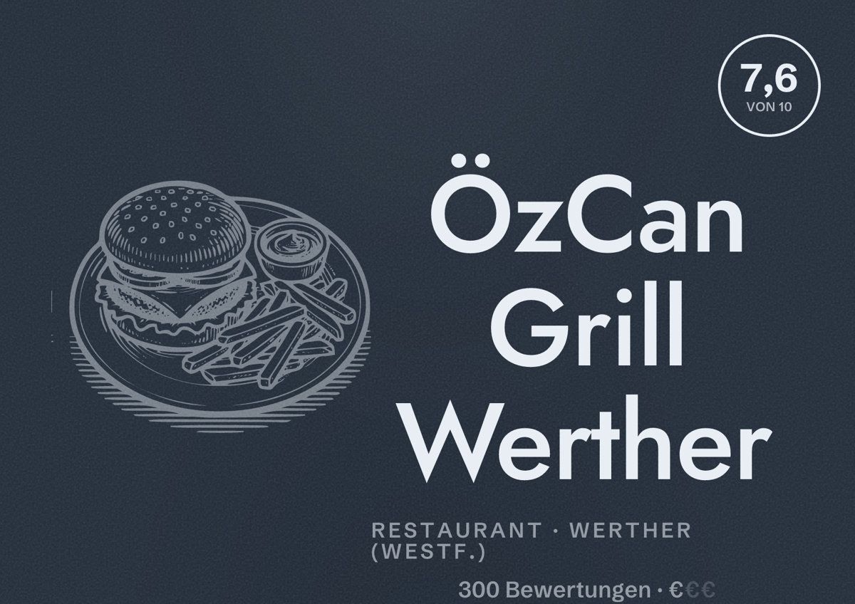Illustriertes Poster von ÖzCan Grill Werther, Restaurant in Werther (Westf.): Bewertung 7,6 von 10 aus 300 Bewertungen, Preisniveau €