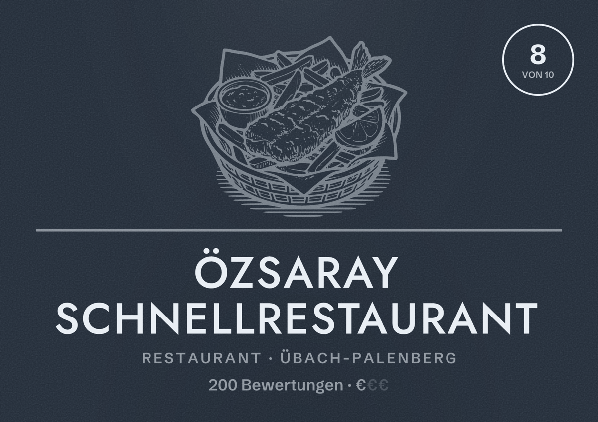 Illustriertes Poster von Özsaray Schnellrestaurant, Restaurant in Übach-Palenberg: Bewertung 8 von 10 aus 200 Bewertungen, Preisniveau €
