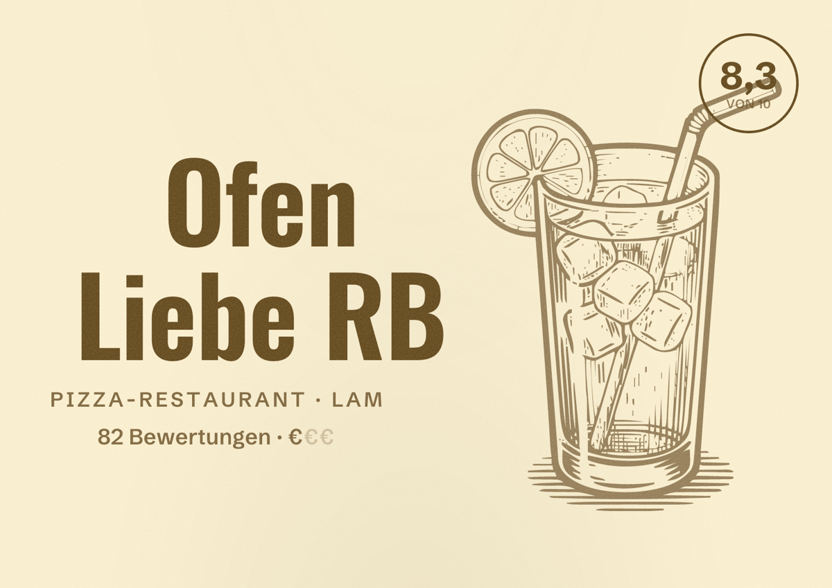 Illustriertes Poster von Ofen Liebe RB, Pizza-Restaurant in Lam: Bewertung 8,3 von 10 aus 82 Bewertungen, Preisniveau €
