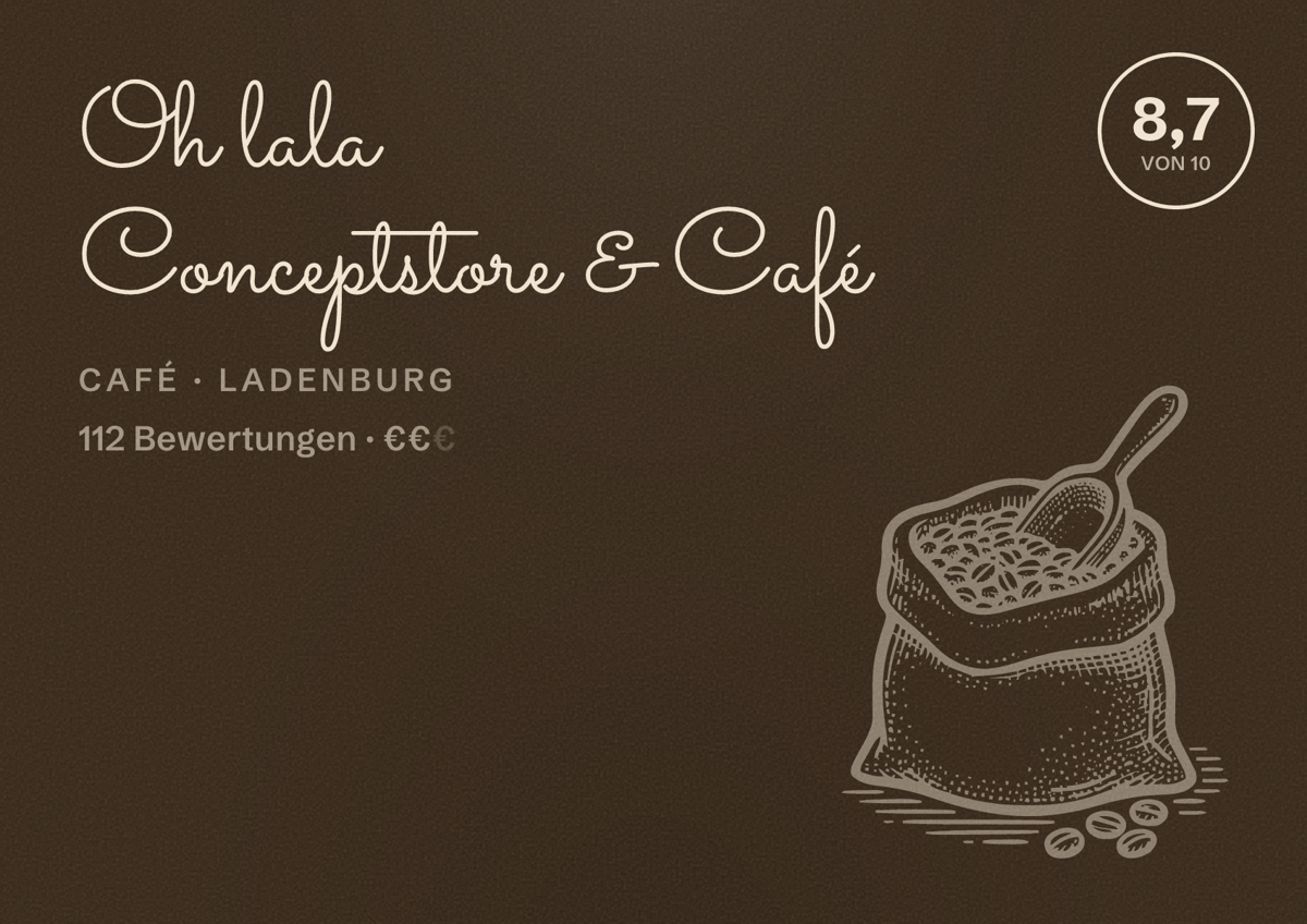 Illustriertes Poster von Oh lala Conceptstore & Café, Café in Ladenburg: Bewertung 8,7 von 10 aus 112 Bewertungen, Preisniveau €€