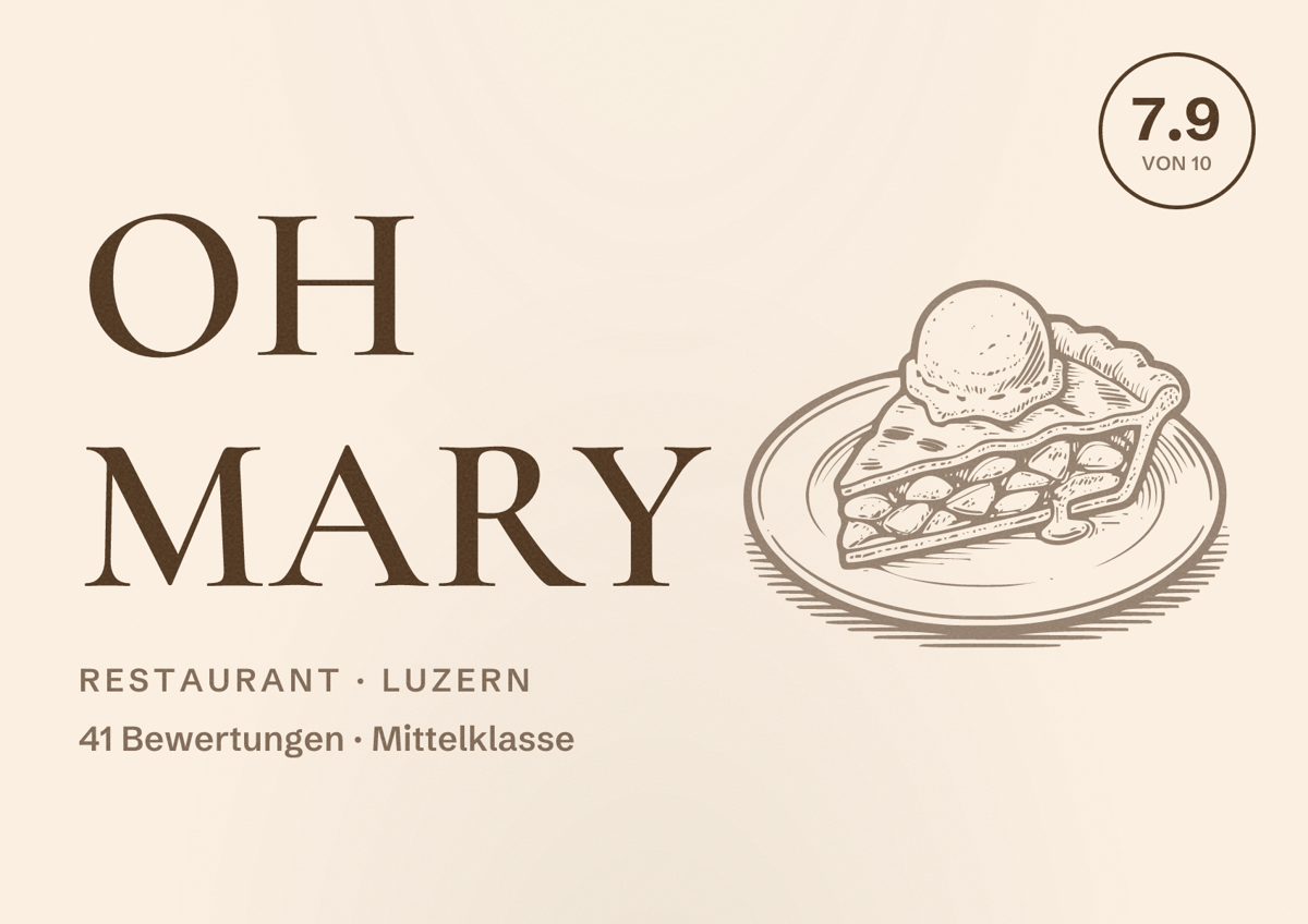 Illustriertes Poster von Oh Mary, Restaurant in Luzern: Bewertung 7.9 von 10 aus 41 Bewertungen, Preisniveau Mittelklasse