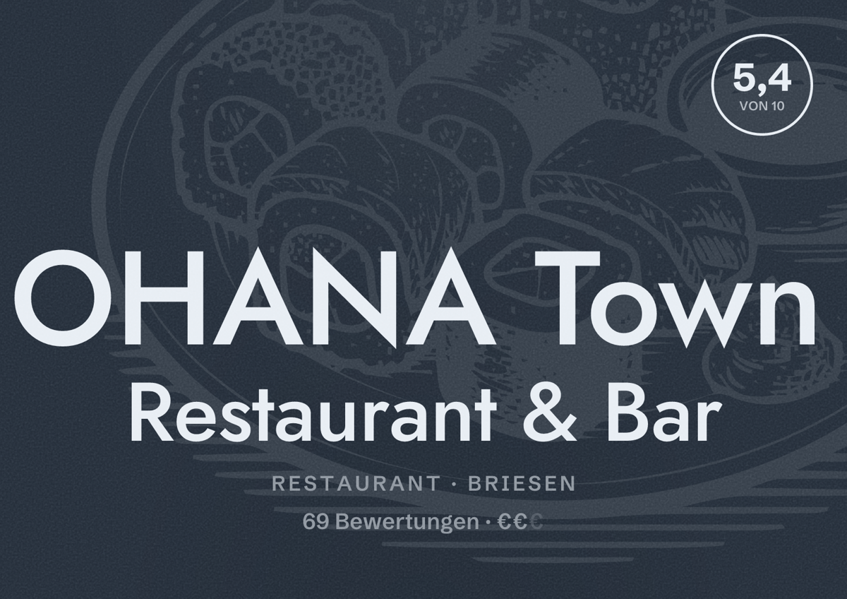 Illustriertes Poster von OHANA Town Restaurant & Bar, Restaurant in Briesen: Bewertung 5,4 von 10 aus 69 Bewertungen, Preisniveau €€
