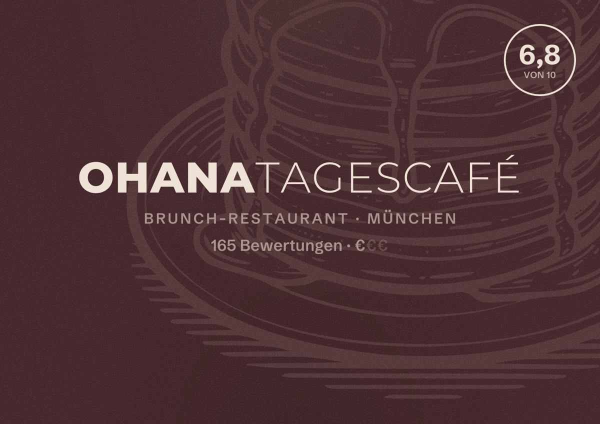 Illustriertes Poster von OhanaTagescafé, Brunch-Restaurant in München: Bewertung 6,8 von 10 aus 165 Bewertungen, Preisniveau €