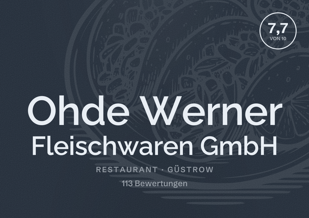 Illustriertes Poster von Ohde Werner Fleischwaren GmbH, Restaurant in Güstrow: Bewertung 7,7 von 10 aus 113 Bewertungen