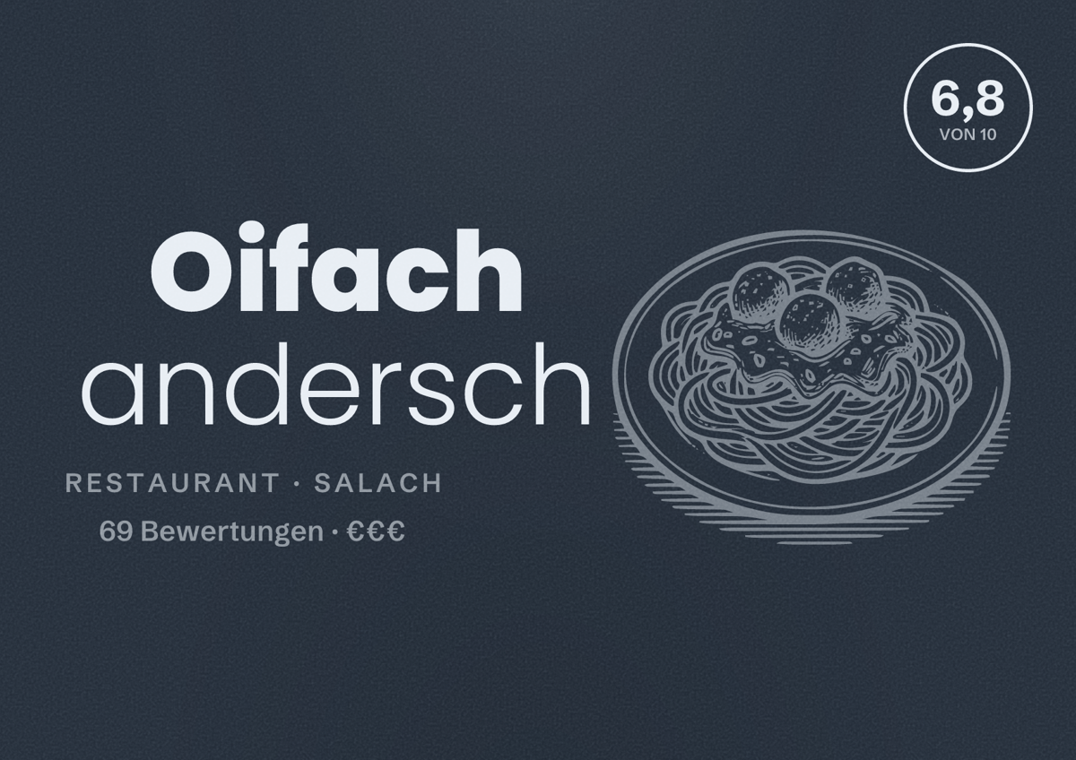 Illustriertes Poster von Oifach andersch, Restaurant in Salach: Bewertung 6,8 von 10 aus 69 Bewertungen, Preisniveau €€€