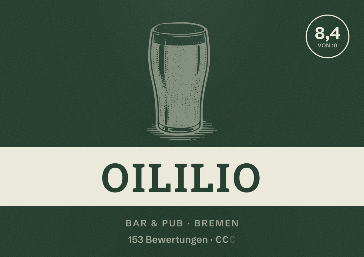 Illustriertes Poster von OililiO, Bar & Pub in Bremen: Bewertung 8,4 von 10 aus 153 Bewertungen, Preisniveau €€