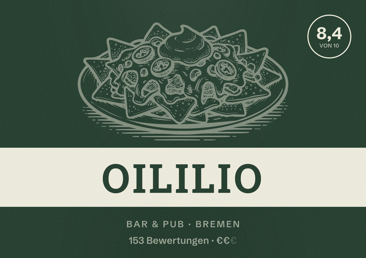Illustriertes Poster von OililiO, Bar & Pub in Bremen: Bewertung 8,4 von 10 aus 153 Bewertungen, Preisniveau €€