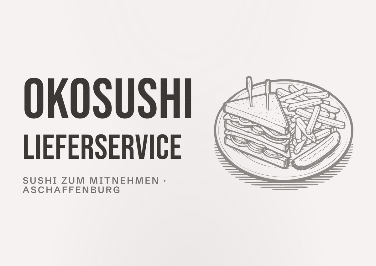 Illustriertes Poster von OKOSUSHI Lieferservice, Sushi zum Mitnehmen in Aschaffenburg