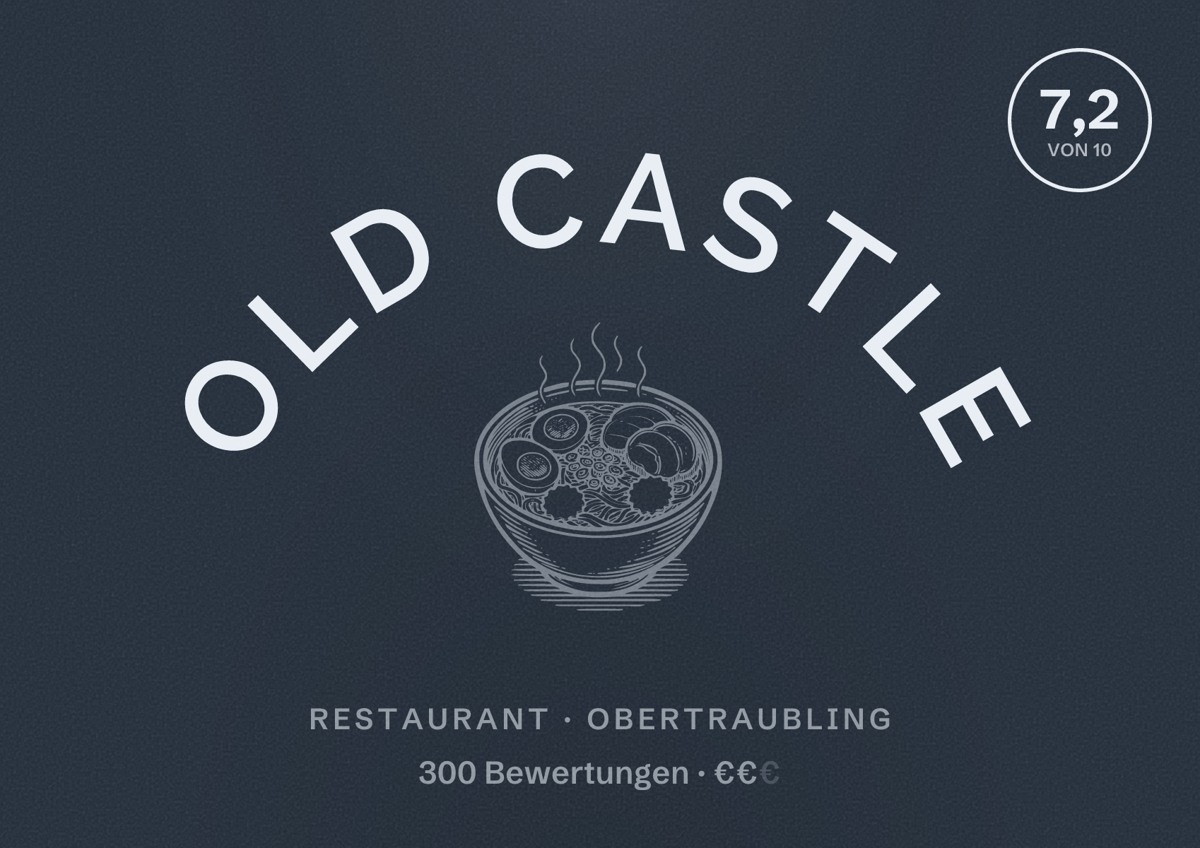 Illustriertes Poster von Old Castle, Restaurant in Obertraubling: Bewertung 7,2 von 10 aus 300 Bewertungen, Preisniveau €€