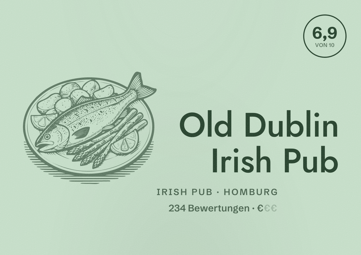 Illustriertes Poster von Old Dublin Irish Pub, Irish Pub in Homburg: Bewertung 6,9 von 10 aus 234 Bewertungen, Preisniveau €