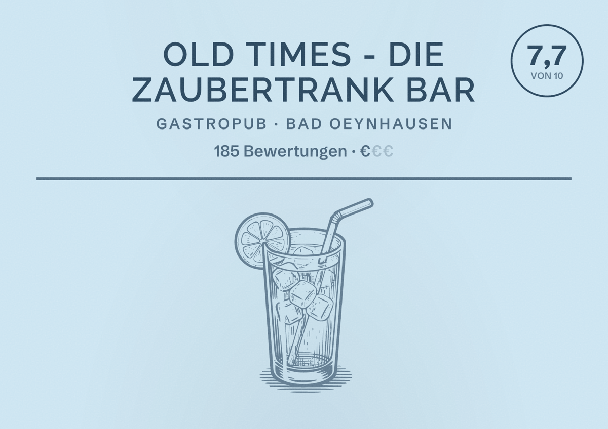 Illustriertes Poster von Old Times - Die Zaubertrank Bar, Gastropub in Bad Oeynhausen: Bewertung 7,7 von 10 aus 185 Bewertungen, Preisniveau €