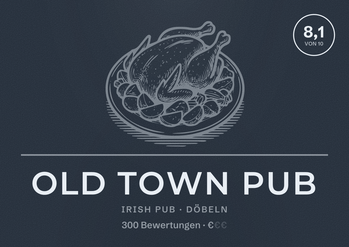 Illustriertes Poster von Old Town Pub, Irish Pub in Döbeln: Bewertung 8,1 von 10 aus 300 Bewertungen, Preisniveau €