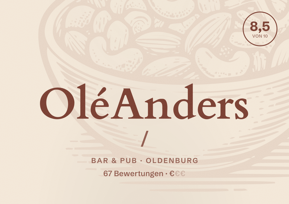 Illustriertes Poster von OléAnders /, Bar & Pub in Oldenburg: Bewertung 8,5 von 10 aus 67 Bewertungen, Preisniveau €