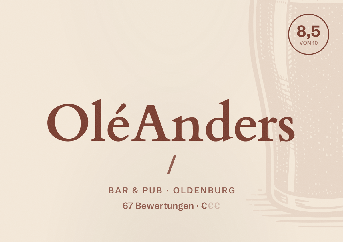 Illustriertes Poster von OléAnders /, Bar & Pub in Oldenburg: Bewertung 8,5 von 10 aus 67 Bewertungen, Preisniveau €